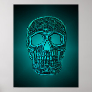 Glowing Skull Gothic Teal Green Cool Scary Poster