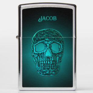 Glowing Skull Gothic Turquoise Teal Cool Scary Zippo Lighter