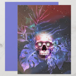 Glowing Skull Rainbow Flowers Scrapbook Paper