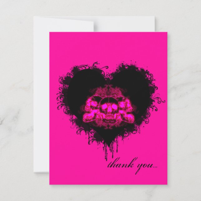 Glowing Skulls Goth Heart Thank You Card (Front)