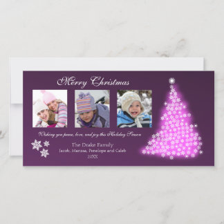 Glowing Snowflake Tree Photocard (eggplant) Holiday Card