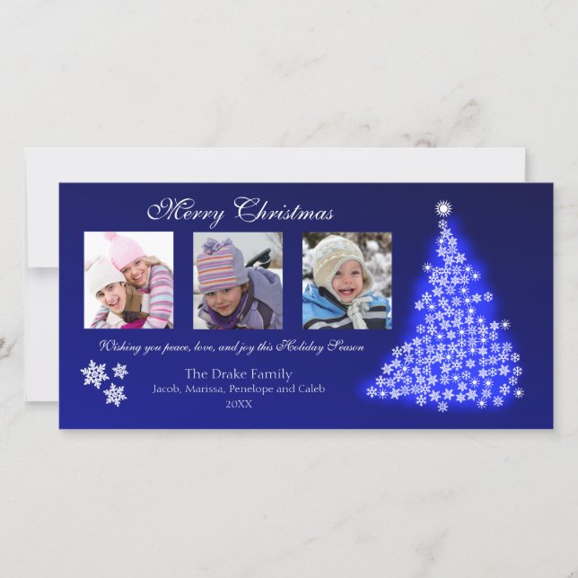 Glowing Snowflake Tree Photocard (sapphire) Holiday Card (Front)