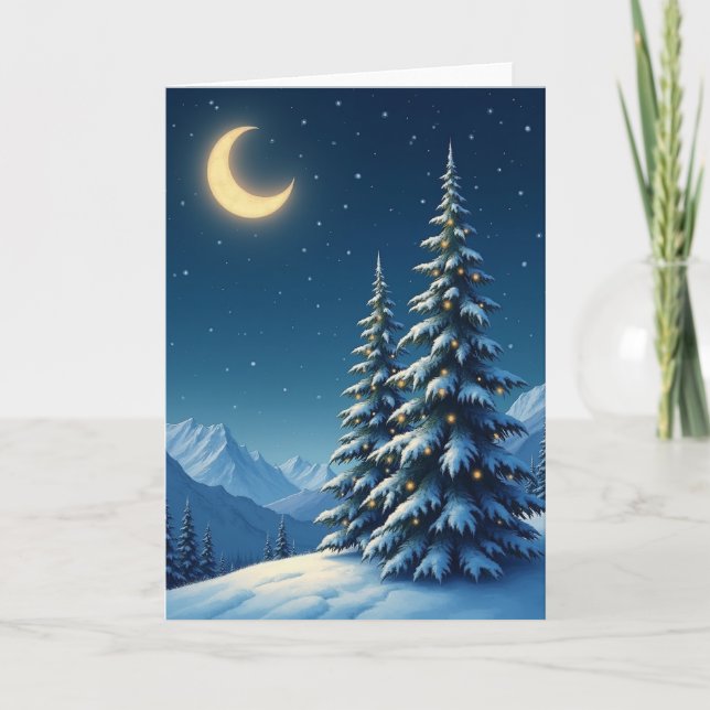 Glowing Snowy Christmas Night Card (Front)
