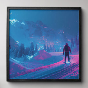 Glowing Snowy Mountain & Skater Design Peel And Stick Photo Tile