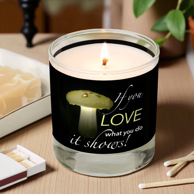 Glowing Solar Mushroom with Inspirational Quote Scented Candle (mushroom candle lighted)