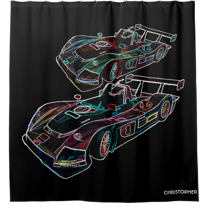 Check Flag Fabric Shower Curtain Set 71" Car Race Bathroom Curtains Accessories 