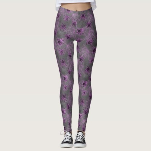 Glowing Spiders purple _ mystical arachnid  Leggings