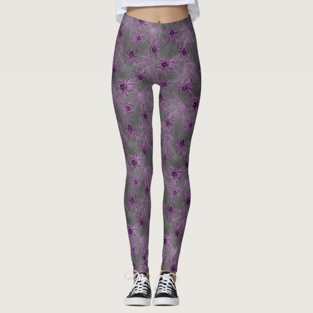 Glowing Spiders purple - mystical arachnid  Leggings (Front)