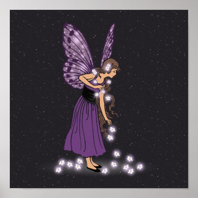 Glowing Star Flowers Pretty Purple Fairy Girl Poster (Front)