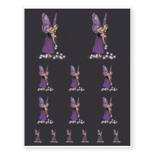 Glowing Star Flowers Pretty Purple Fairy Girl Temporary Tattoos
