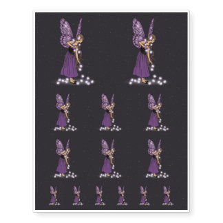 Glowing Star Flowers Pretty Purple Fairy Girl Temporary Tattoos