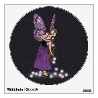 Glowing Star Flowers Pretty Purple Fairy Girl Wall Sticker