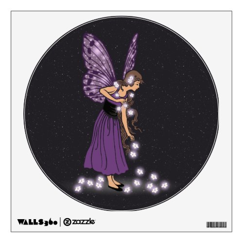 Glowing Star Flowers Pretty Purple Fairy Girl Wall Sticker