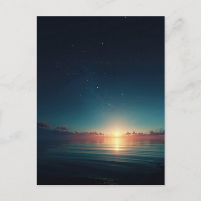 Glowing Starry Night Ocean Sunrise Postcard (Front)