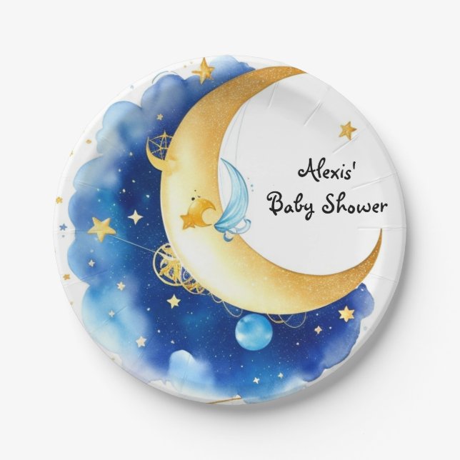 Glowing Stars Baby Shower Paper Plates (Front)