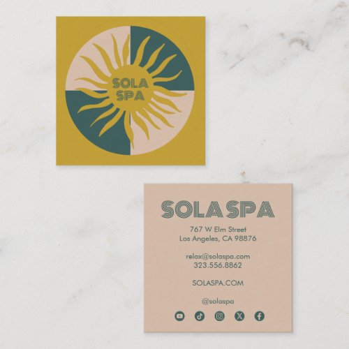 Glowing Sun Chic Modern Logo Social Media Icons Square Business Card