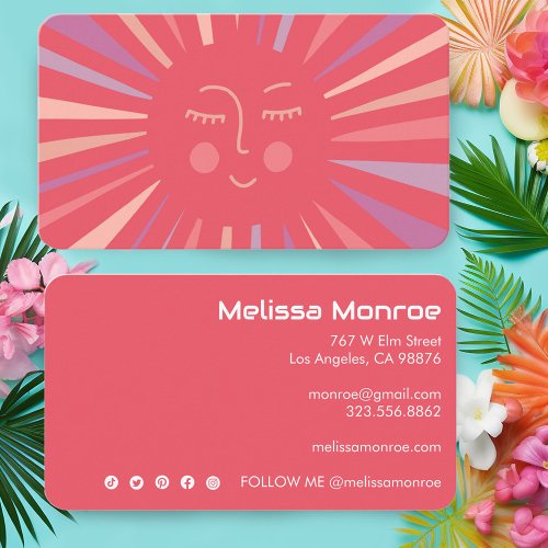 Glowing Sun Cute and Charming Colorful Pink Business Card