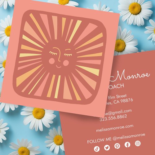 Glowing Sun Cute and Charming Colorful Pink Square Business Card