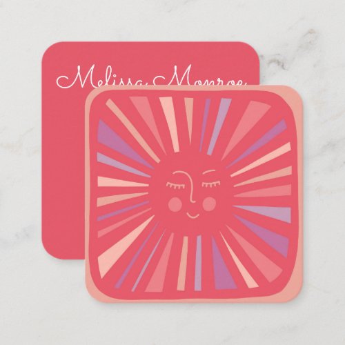 Glowing Sun Cute and Charming Colorful Pink  Square Business Card