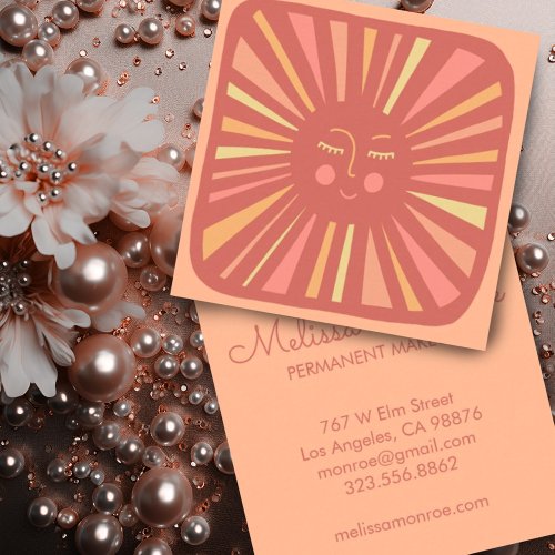 Glowing Sun Cute and Charming Peach Fuzz Pink  Square Business Card