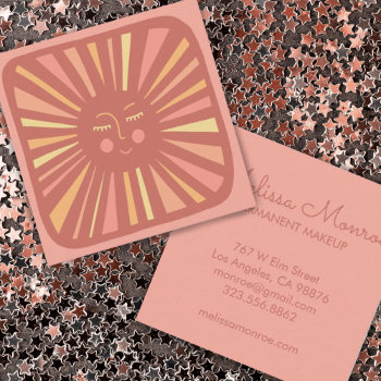 Glowing Sun Cute And Charming Pink  Square Business Card by ShoshannahScribbles at Zazzle