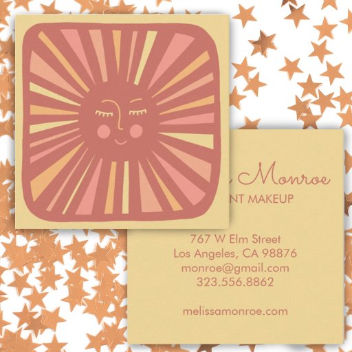 Customizable Glowing Sun Cute and Charming Pink Square Business Card