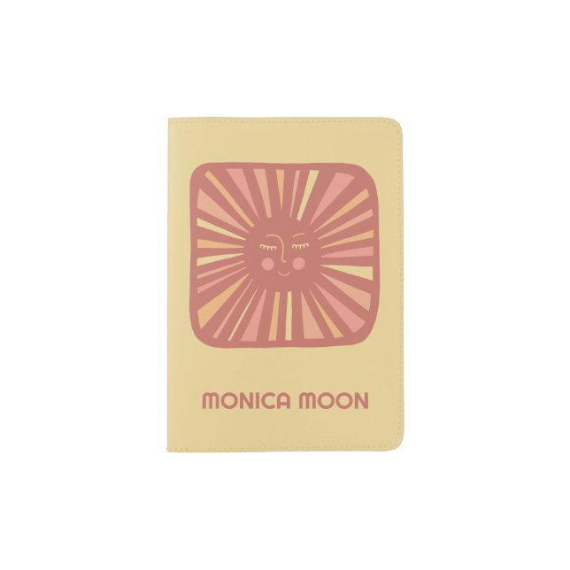 Glowing Sun Cute Charming Pink Yellow CUSTOM NAME Passport Holder (Front)