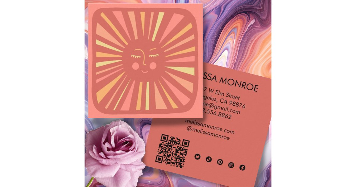 Glowing Sun Cute Charming Social Media QR Code Square Business Card ...