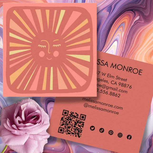 Glowing Sun Cute Charming Social Media QR Code Square Business Card (Creator Uploaded)