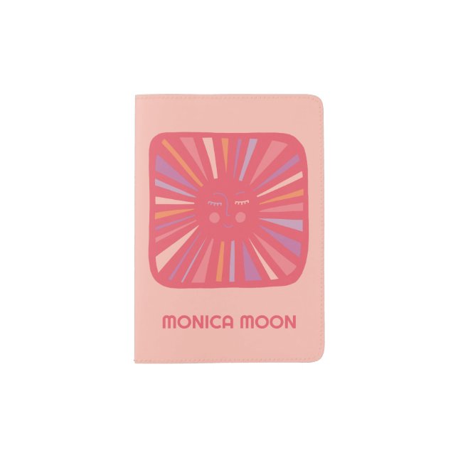 Glowing Sun Pink Purple Cute Custom Name  Passport Holder (Front)