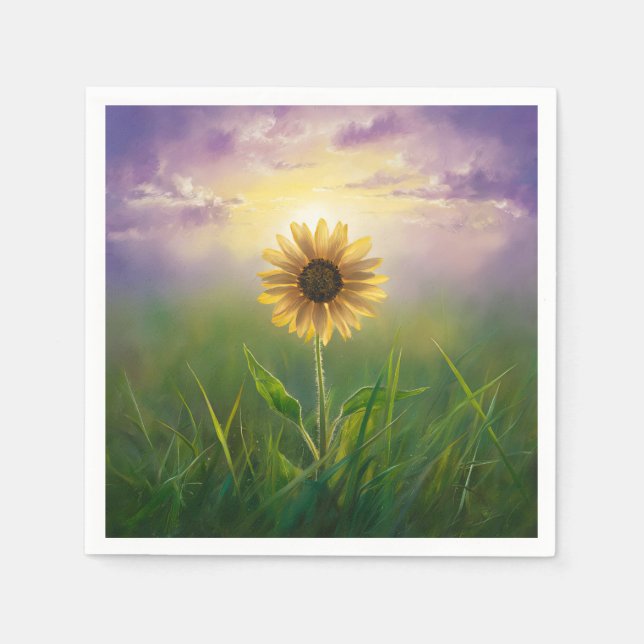 Glowing Sunflower In Grassy Field Napkins (Front)