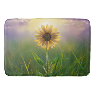 Glowing Sunflower In Green Meadow Bath Mat