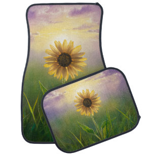 Glowing Sunflower In Green Meadow Car Floor Mat