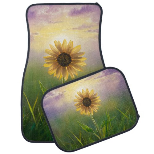 Glowing Sunflower In Green Meadow Car Floor Mat