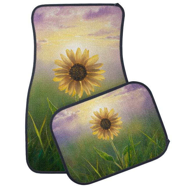 Glowing Sunflower In Green Meadow Car Floor Mat (Set)