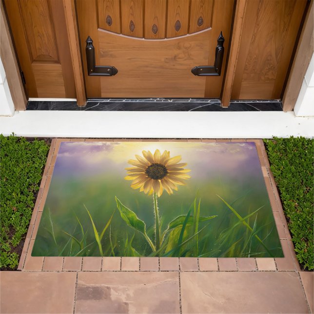 Glowing Sunflower In Green Meadow Doormat (Outdoor)