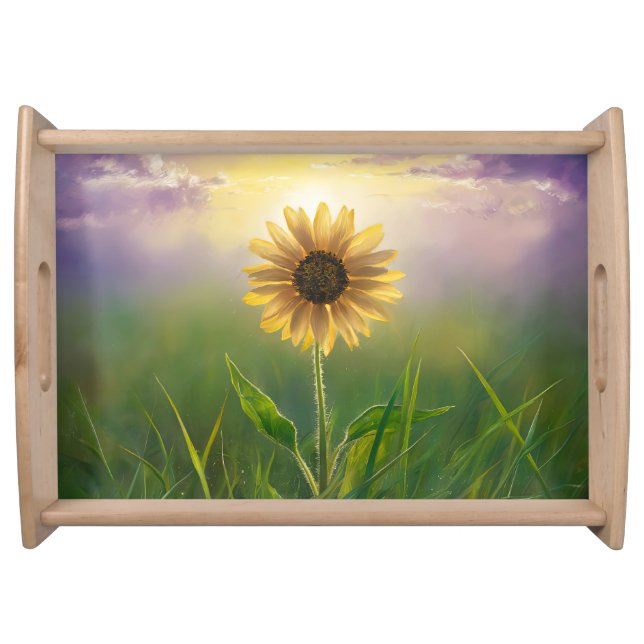 Glowing Sunflower In Green Meadow Serving Tray (Front)