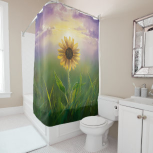Glowing Sunflower In Green Meadow Shower Curtain