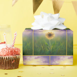 Glowing Sunflower In Green Meadow Wrapping Paper