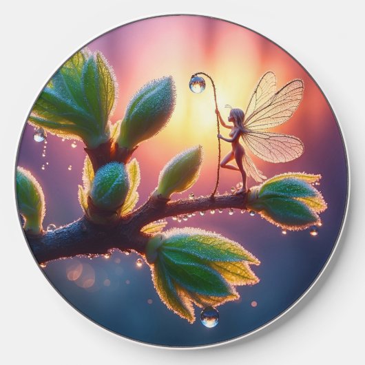 Glowing sunrise background with winged creature wireless charger (Front)