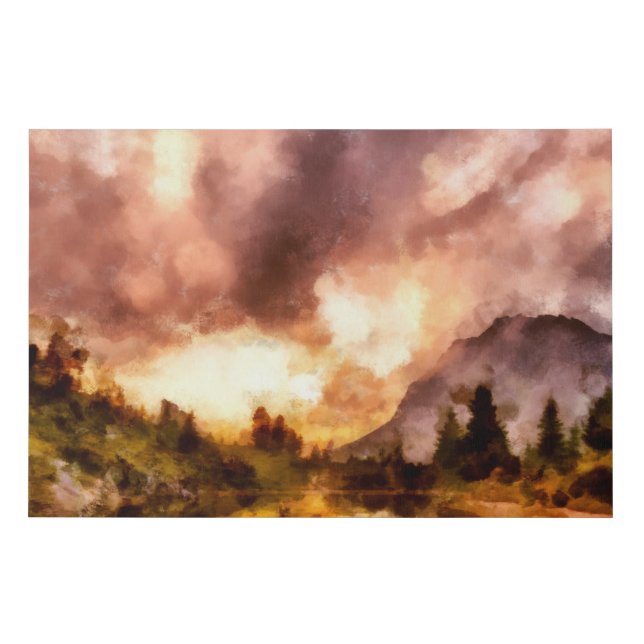 Glowing sunset in the mountains Painting Landscape Faux Canvas Print (Front)