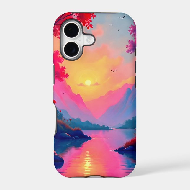 Glowing Sunset River Fantasy Landscape Art Case-Mate iPhone Case (Back)