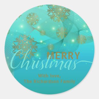 Glowing Teal Winter Wonderland Merry Christmas
