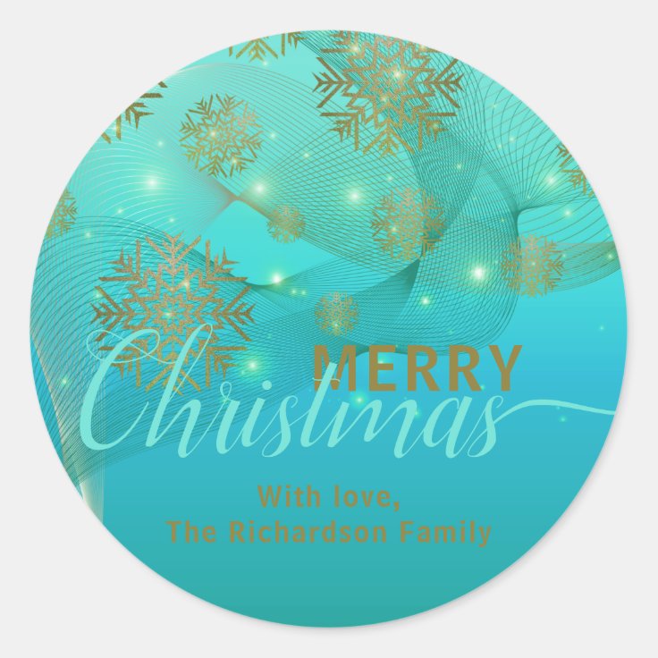 Glowing Teal Winter Wonderland Merry Christmas Classic Round Sticker Zazzle 4252