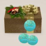 Glowing Teal Winter Wonderland Merry Christmas Classic Round Sticker<br><div class="desc">Personalized Christmas sticker design featuring gold snowflakes and glowing lights on a gradient teal background. The text is fully customizable. To change it use the Personalize option. For more changes,  such as changes to the font,  font color or text layout,  use the Edit design tool option.</div>