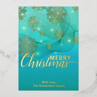 Glowing Teal Winter Wonderland Merry Christmas