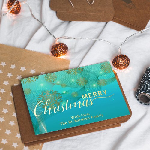 Glowing Teal Winter Wonderland Merry Christmas Foil Holiday Postcard
