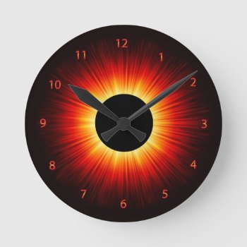 Glowing Totaly Eclipse Of The Sun Round Clock by zlatkocro at Zazzle