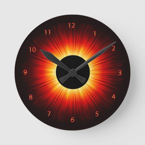 Glowing Totaly Eclipse Of The Sun Round Clock