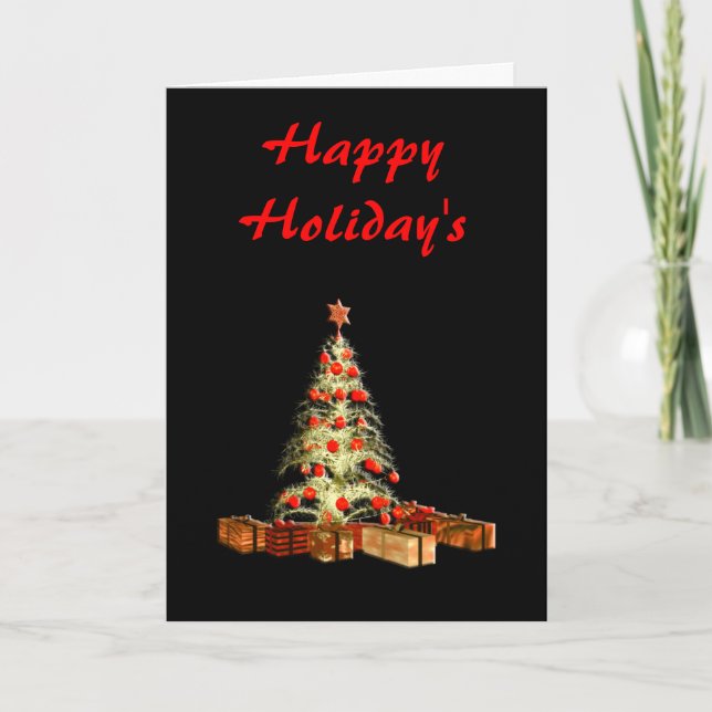 Glowing Tree Happy Holidays Holiday Card (Front)